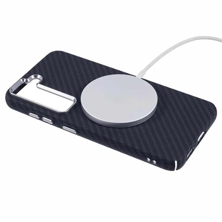 For Samsung Galaxy S23 Case Compatible with MagSafe Carbon Fiber Texture Water-Transfer PC Phone Cover - Black