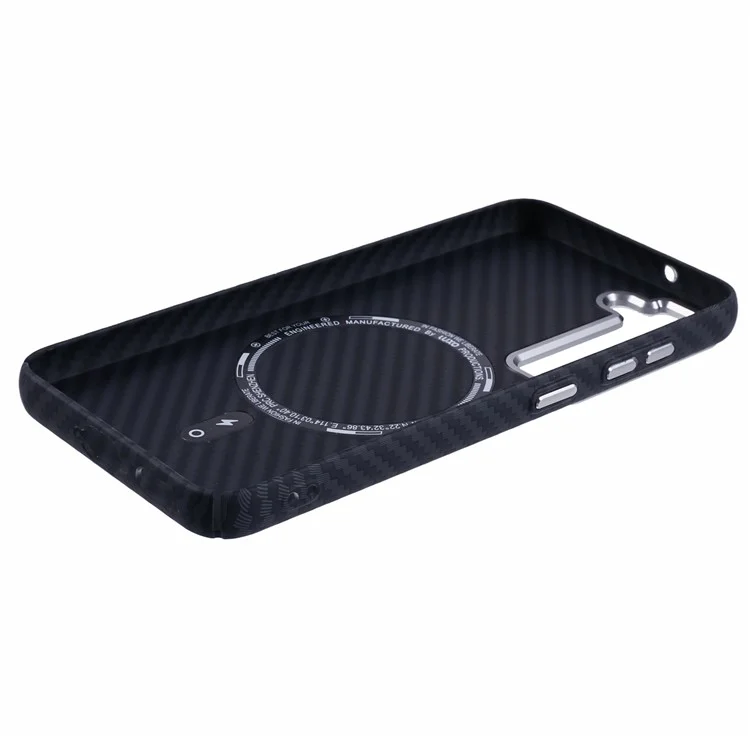 For Samsung Galaxy S23 Case Compatible with MagSafe Carbon Fiber Texture Water-Transfer PC Phone Cover - Black