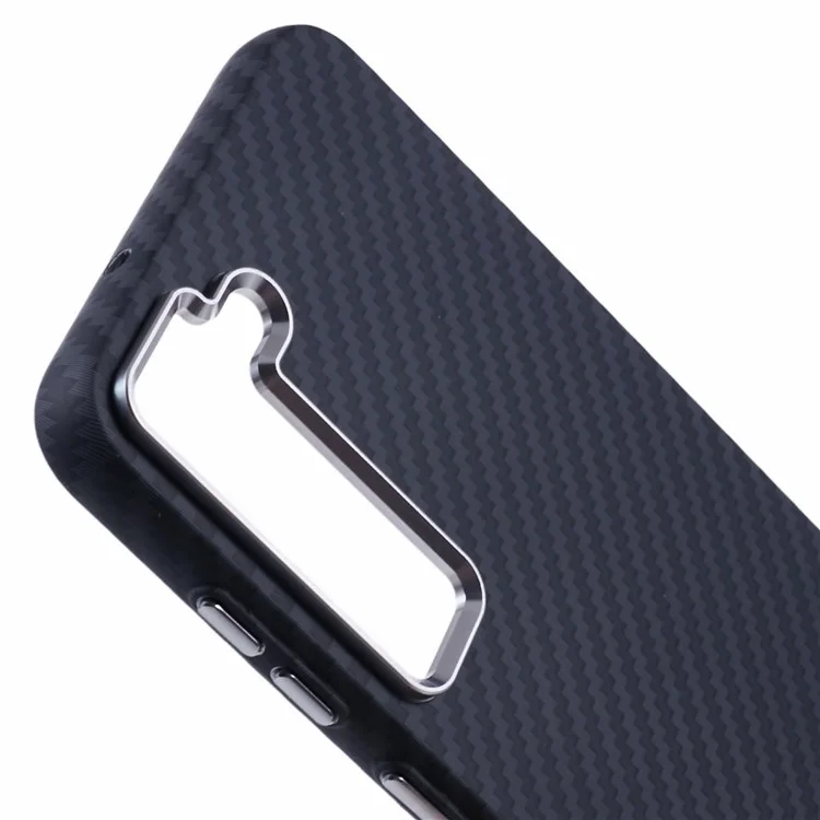 For Samsung Galaxy S23 Case Compatible with MagSafe Carbon Fiber Texture Water-Transfer PC Phone Cover - Black
