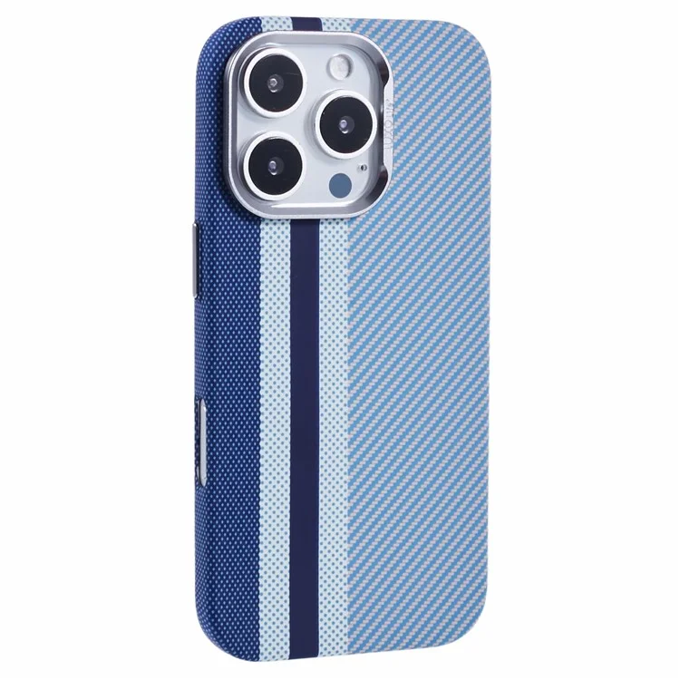 Étui pour iPhone 16 Pro compatible avec MagSafe Texture en fibre de carbone Transfert d'eau PC Cover - Bandes verticales bleues