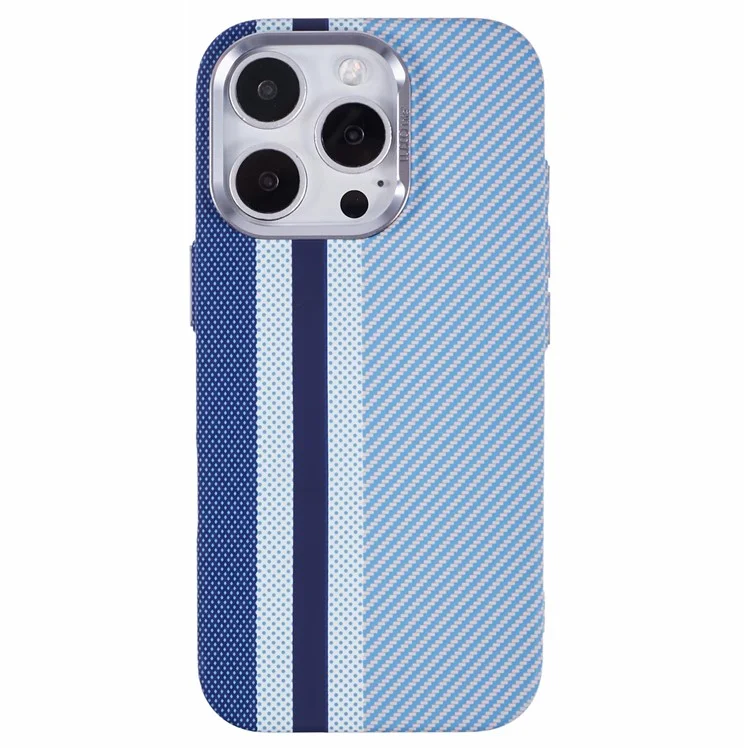 Étui pour iPhone 16 Pro compatible avec MagSafe Texture en fibre de carbone Transfert d'eau PC Cover - Bandes verticales bleues