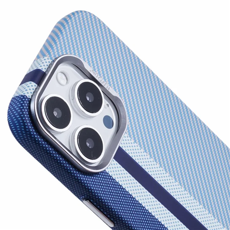 Étui pour iPhone 16 Pro compatible avec MagSafe Texture en fibre de carbone Transfert d'eau PC Cover - Bandes verticales bleues