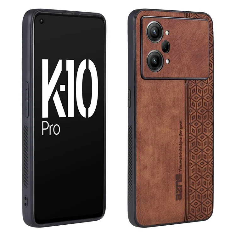 AZNS Pour Oppo K10 Pro 5G Pattern Imprimé Carie de Téléphone Portable Anti-drop en Cuir PU Revêtu de TPU - Brun