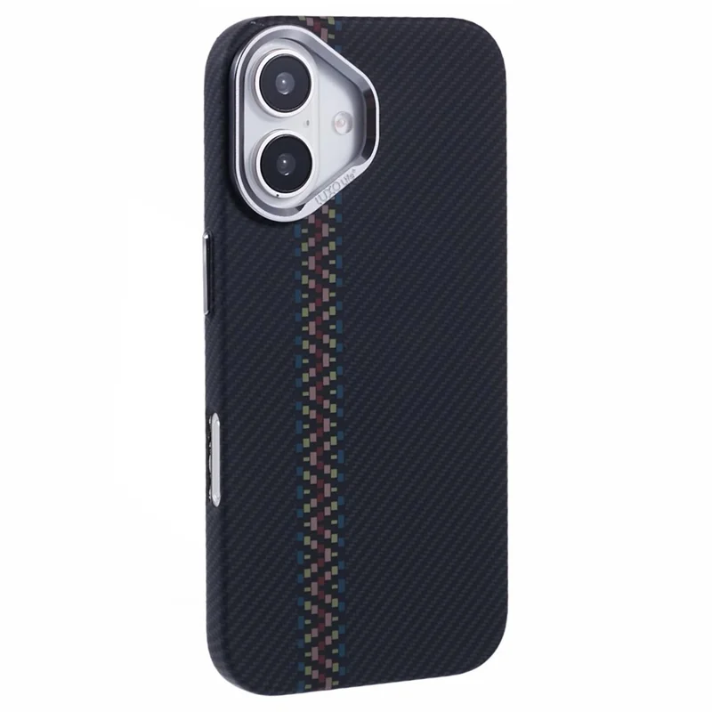 For iPhone 16 Case Compatible with MagSafe Carbon Fiber Texture Water-Transfer PC Phone Cover - Colorful+Black Stripes