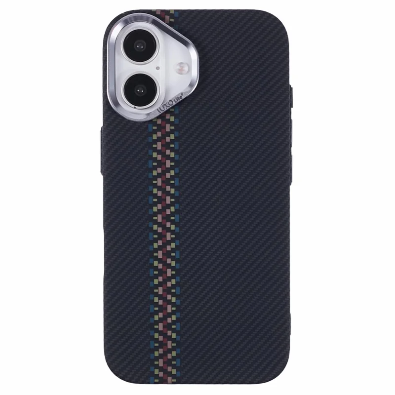 For iPhone 16 Case Compatible with MagSafe Carbon Fiber Texture Water-Transfer PC Phone Cover - Colorful+Black Stripes