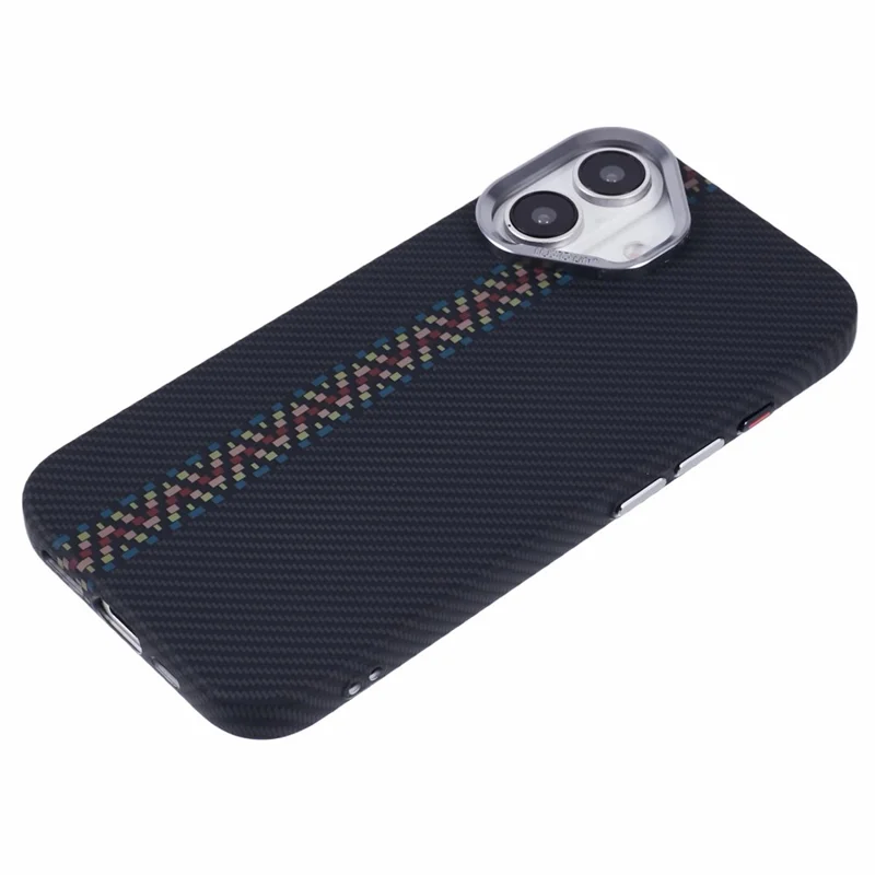 For iPhone 16 Case Compatible with MagSafe Carbon Fiber Texture Water-Transfer PC Phone Cover - Colorful+Black Stripes