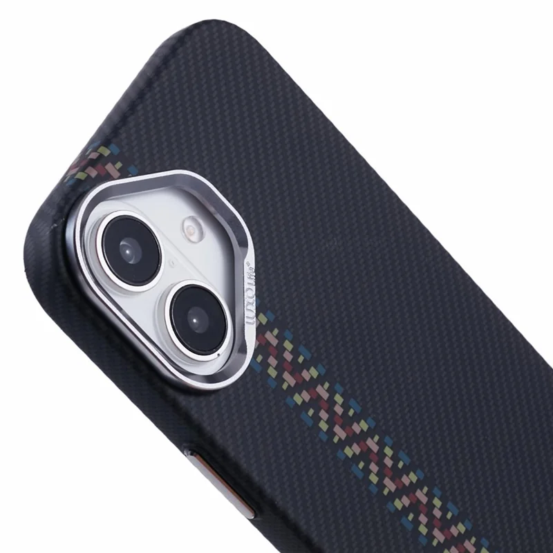 For iPhone 16 Case Compatible with MagSafe Carbon Fiber Texture Water-Transfer PC Phone Cover - Colorful+Black Stripes