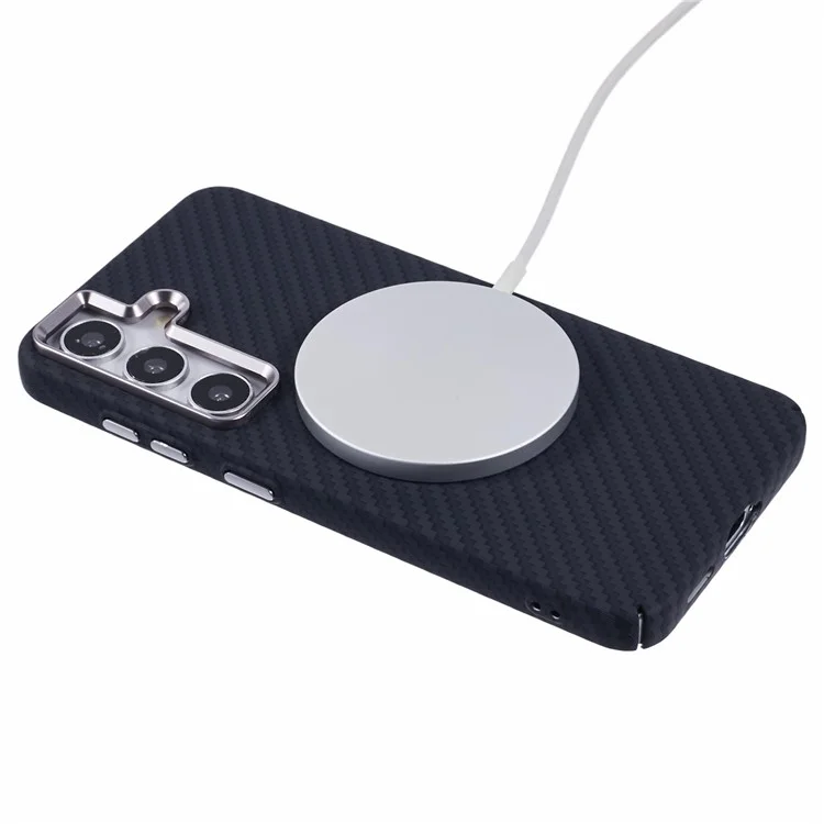 For Samsung Galaxy S24 Case Compatible with MagSafe Carbon Fiber Texture Water-Transfer PC Phone Cover - Black