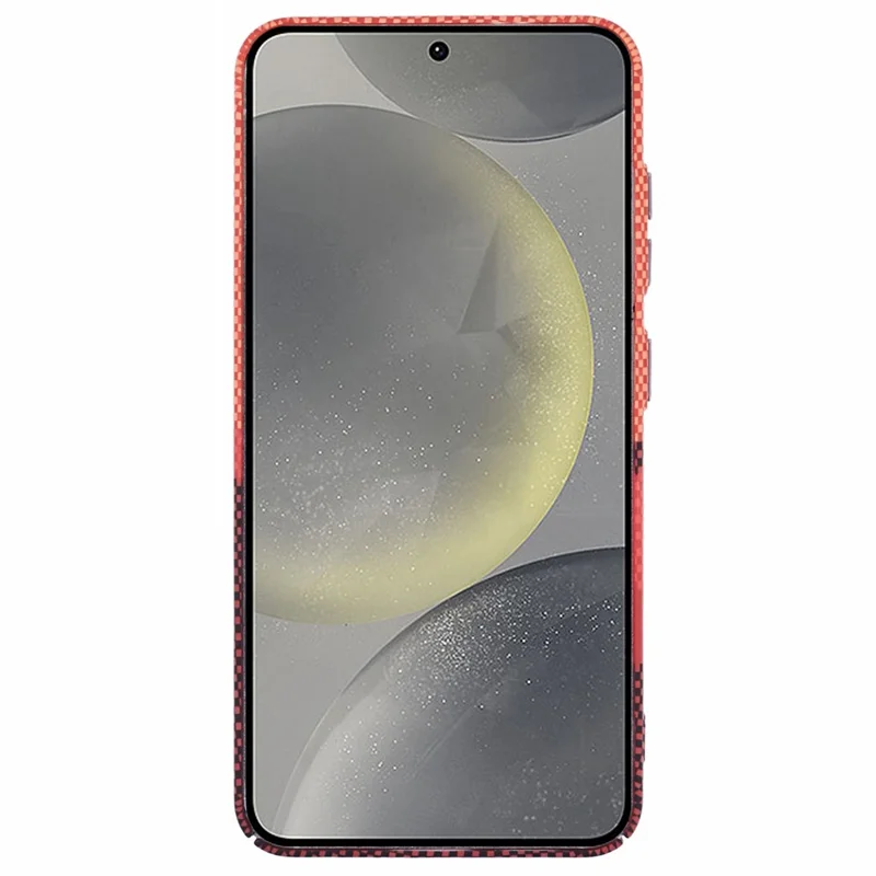 For Samsung Galaxy S24 Case Compatible with MagSafe Carbon Fiber Texture Water-Transfer PC Phone Cover - Orange Peak