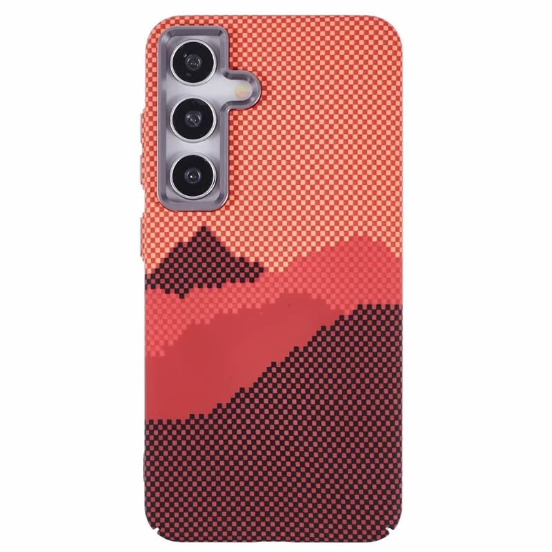 For Samsung Galaxy S24 Case Compatible with MagSafe Carbon Fiber Texture Water-Transfer PC Phone Cover - Orange Peak