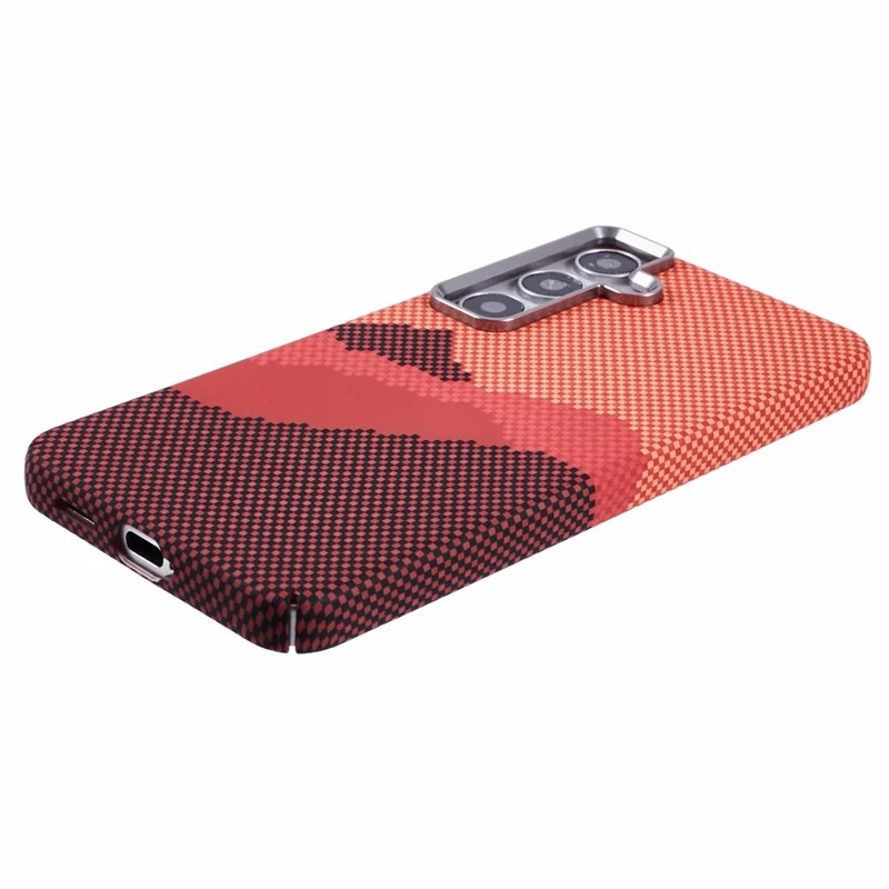 For Samsung Galaxy S24 Case Compatible with MagSafe Carbon Fiber Texture Water-Transfer PC Phone Cover - Orange Peak