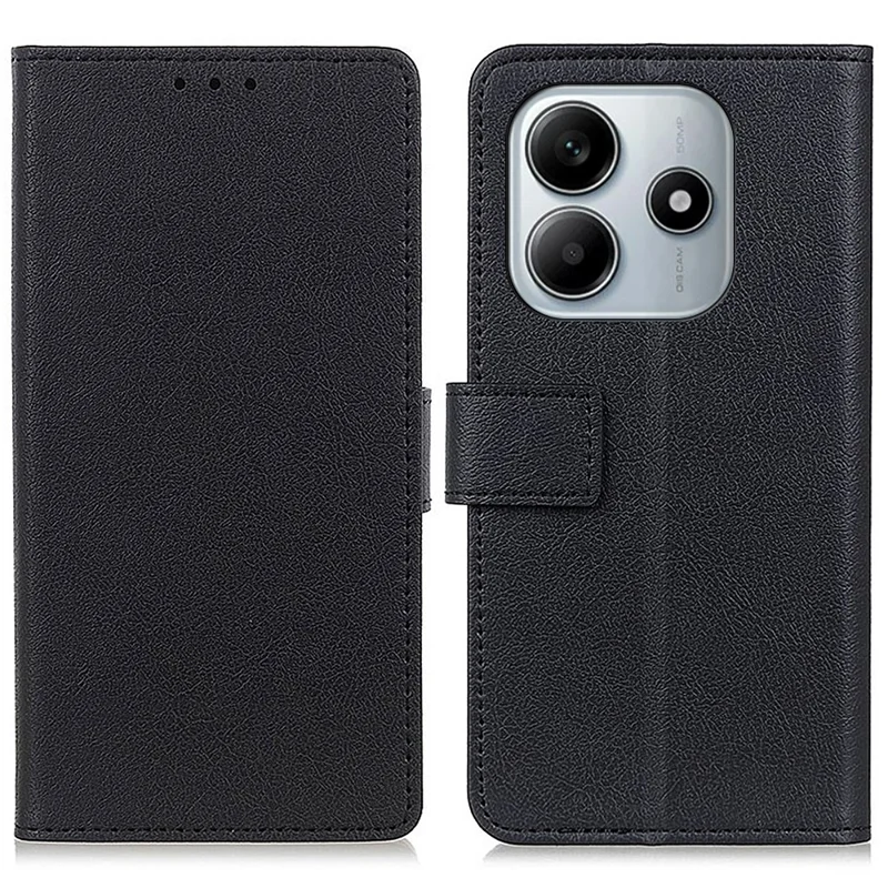 For Xiaomi Redmi Note 14 4G (163.25mm) Case PU Leather Stand Wallet Phone Cover - Black