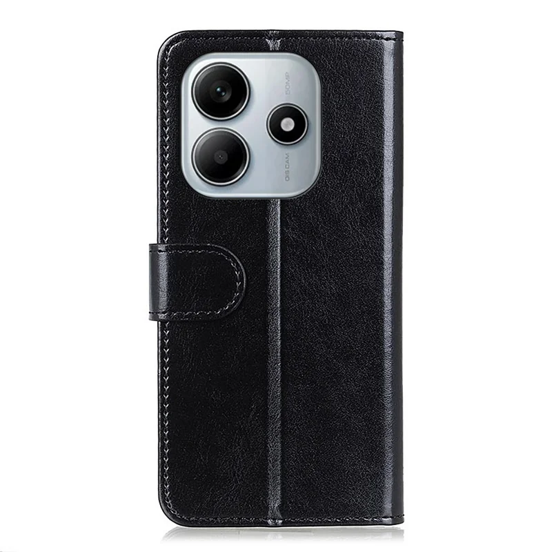 For Xiaomi Redmi Note 14 4G (163.25mm) Case Crazy Horse Texture PU Leather Phone Stand Cover - Black