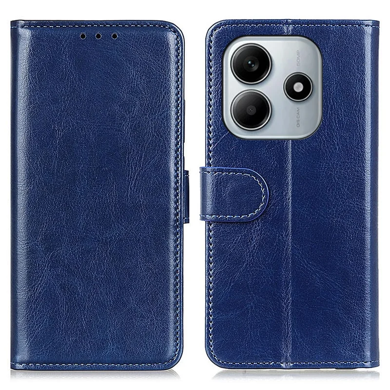 For Xiaomi Redmi Note 14 4G (163.25mm) Case Crazy Horse Texture PU Leather Phone Stand Cover - Blue