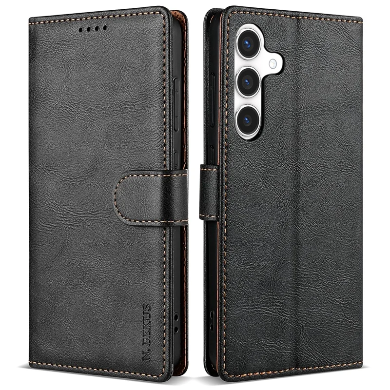 N.BEKUS CSJ-001 For Samsung Galaxy S24 FE Stand Case PU Leather Wallet Phone Cover - Black