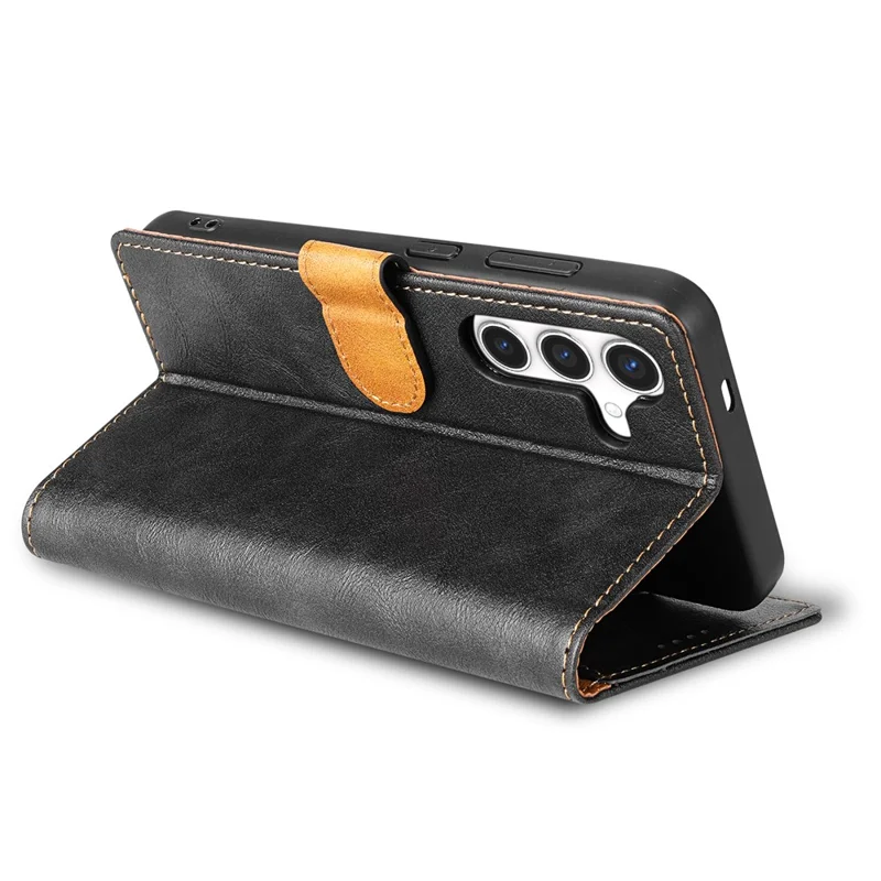 N.BEKUS CSJ-001 For Samsung Galaxy S24 FE Stand Case PU Leather Wallet Phone Cover - Black