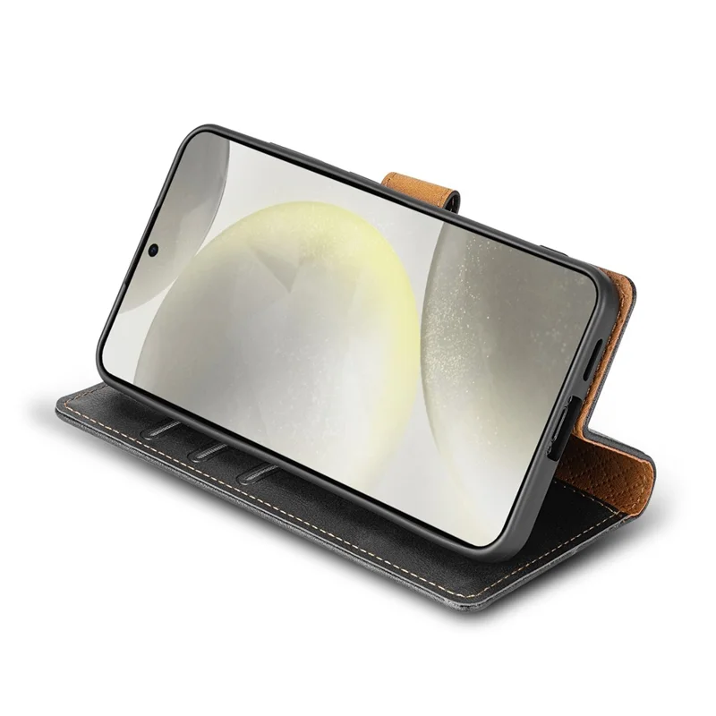 N.BEKUS CSJ-001 For Samsung Galaxy S24 FE Stand Case PU Leather Wallet Phone Cover - Black