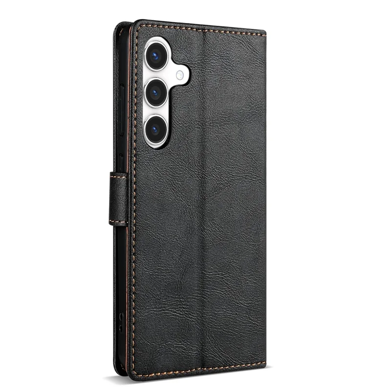 N.BEKUS CSJ-001 For Samsung Galaxy S24 FE Stand Case PU Leather Wallet Phone Cover - Black