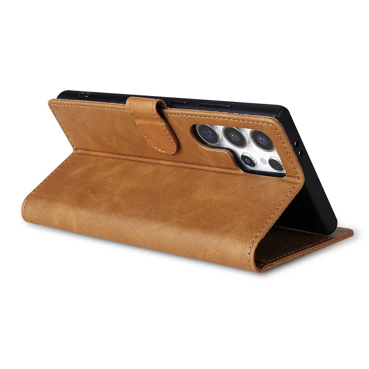 N.BEKUS CSJ-001 For Samsung Galaxy S25 Ultra Stand Case PU Leather Wallet Phone Cover - Brown
