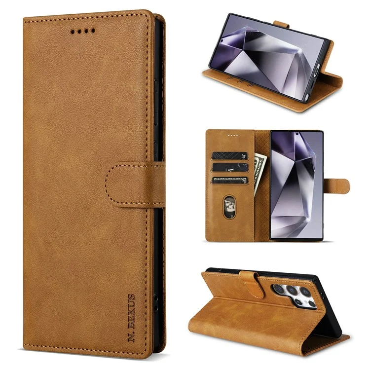 N.BEKUS CSJ-001 For Samsung Galaxy S25 Ultra Stand Case PU Leather Wallet Phone Cover - Brown