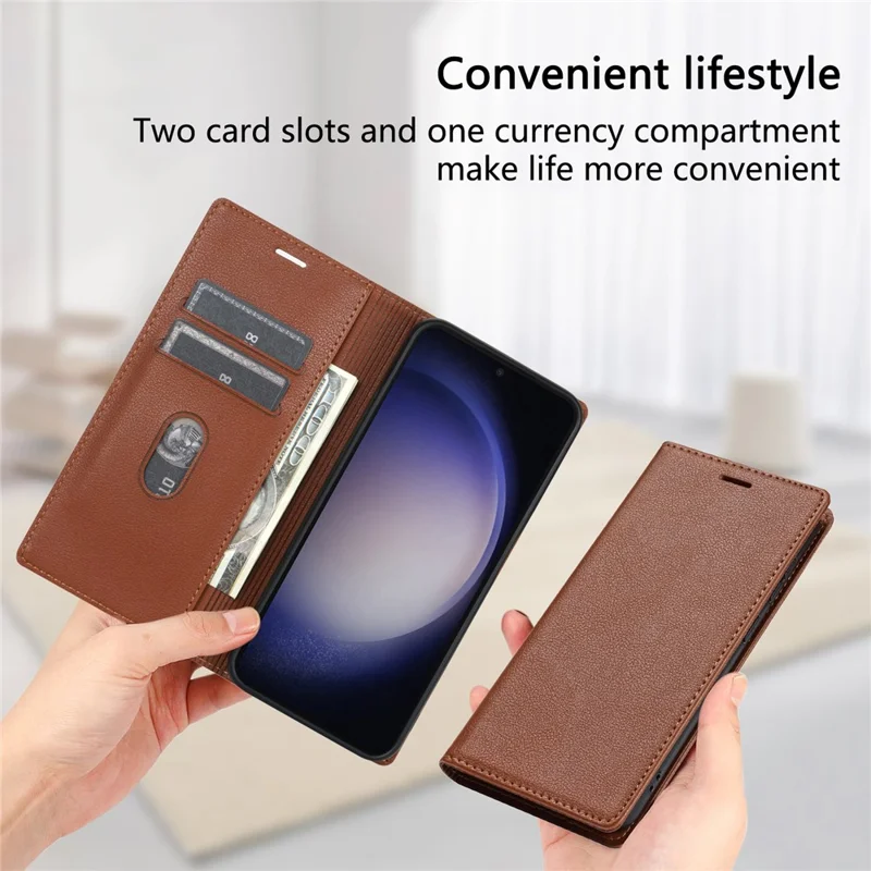 For Samsung Galaxy S25+ Wallet Case med magnetlukning PU-læder telefonbeskyttelse - Brun