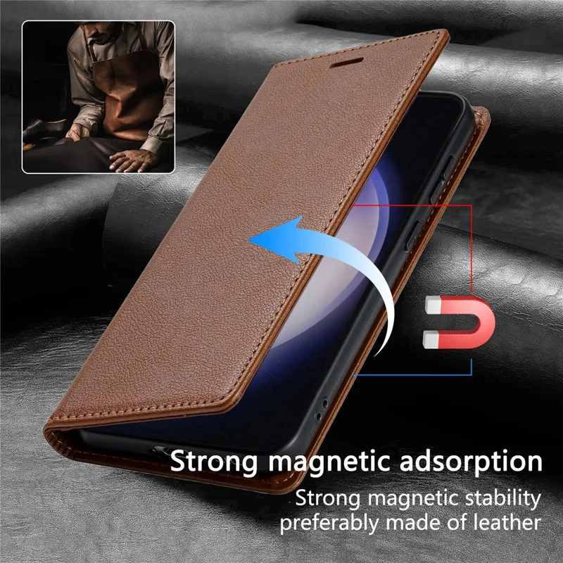 For Samsung Galaxy S25+ Wallet Case med magnetlukning PU-læder telefonbeskyttelse - Brun