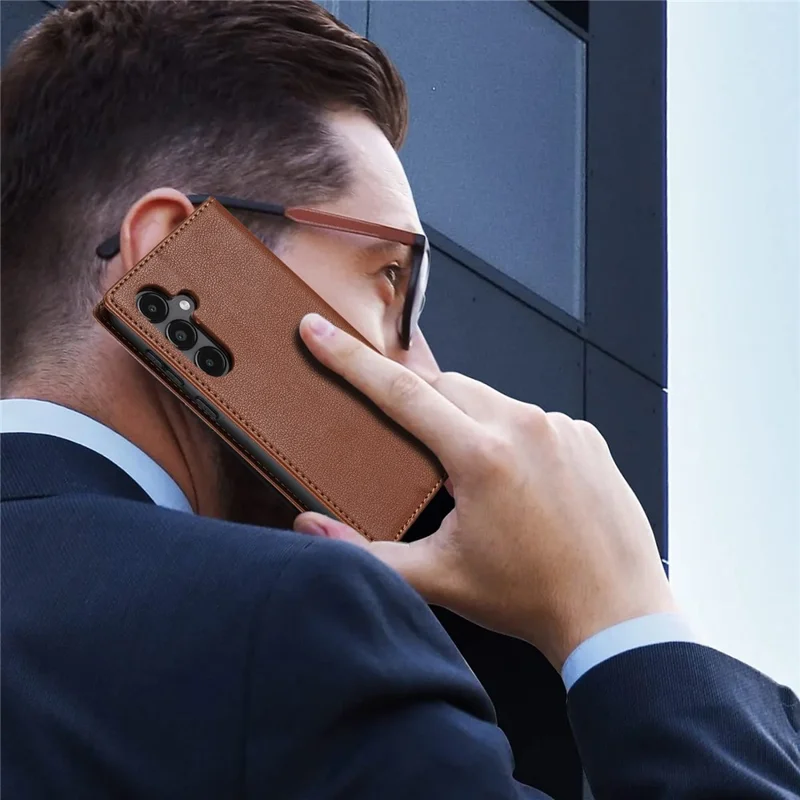 For Samsung Galaxy S25+ Wallet Case med magnetlukning PU-læder telefonbeskyttelse - Brun