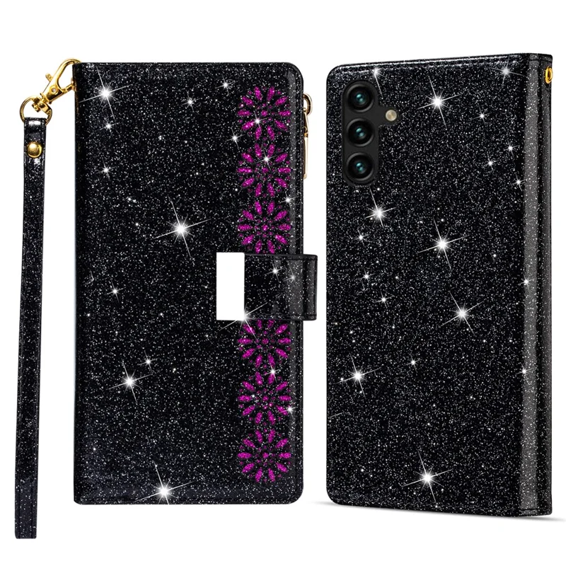 For Samsung Galaxy S25 Case Starry Sky Carving Leather Wallet Phone Cover - Black