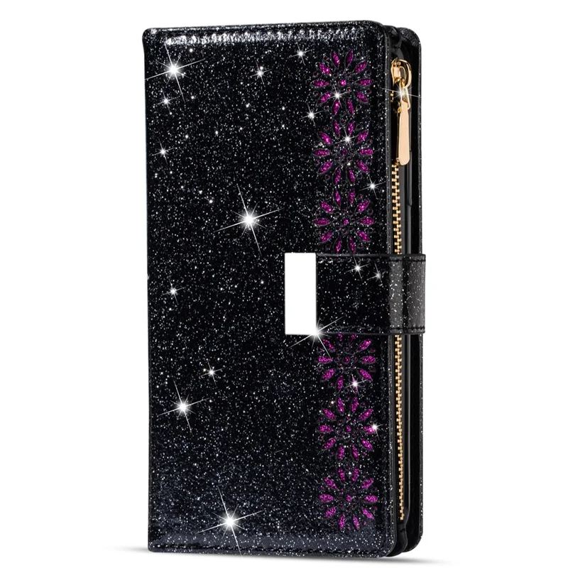 For Samsung Galaxy S25 Ultra Case Starry Sky Carving Leather Wallet Phone Cover - Black