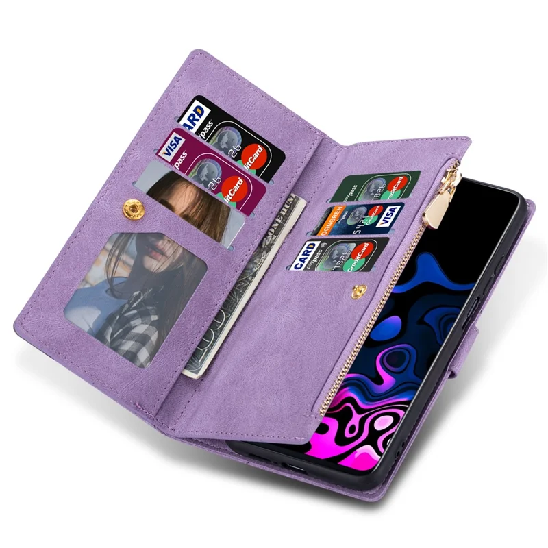 For Samsung Galaxy S24 FE Wallet Case Color Splicing Leather Phone Cover with Stand - Purple