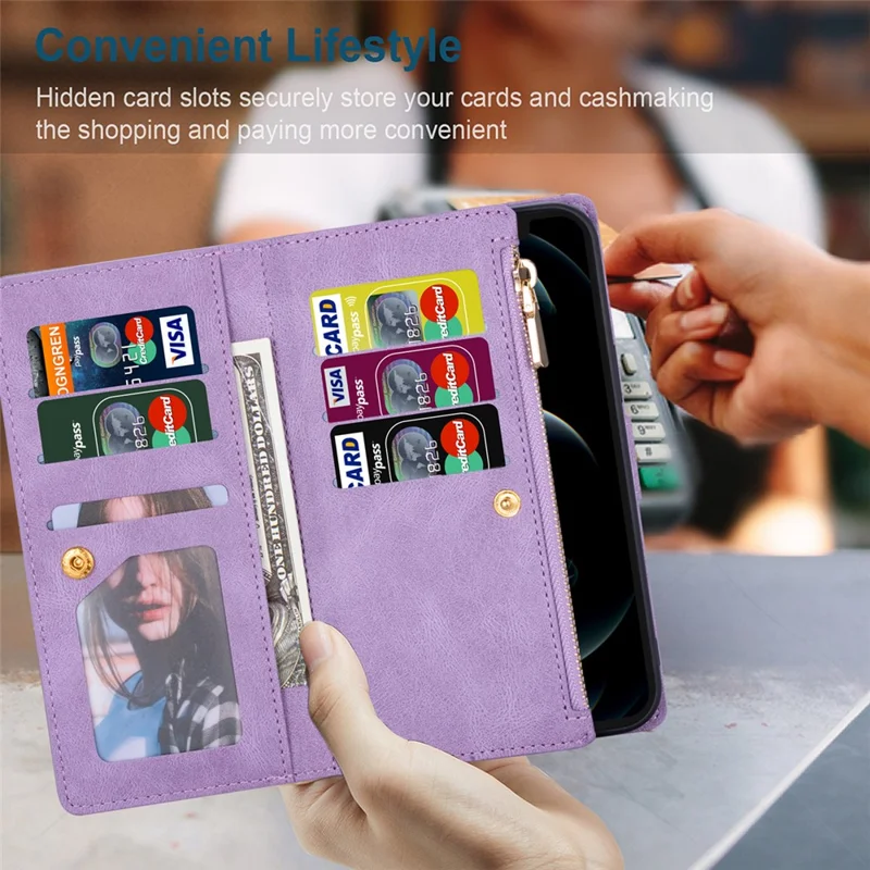 For Samsung Galaxy S24 FE Wallet Case Color Splicing Leather Phone Cover with Stand - Purple