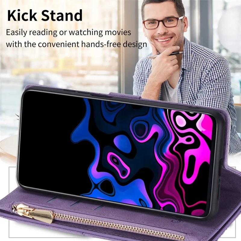 For Samsung Galaxy S24 FE Wallet Case Color Splicing Leather Phone Cover with Stand - Purple