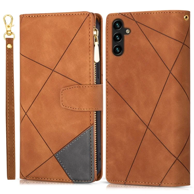 For Samsung Galaxy S25+ Wallet Case Color Splicing Leather Phone Cover with Stand - Braun
