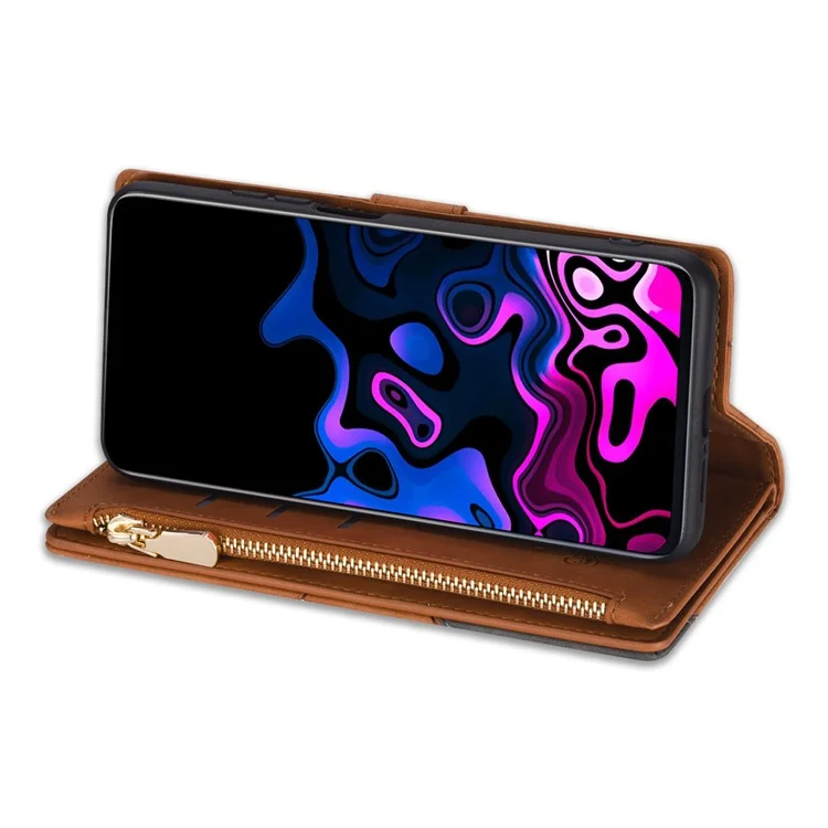 For Samsung Galaxy S25+ Wallet Case Color Splicing Leather Phone Cover with Stand - Braun