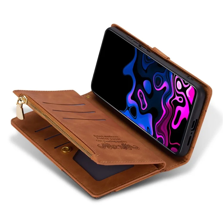 For Samsung Galaxy S25+ Wallet Case Color Splicing Leather Phone Cover with Stand - Braun