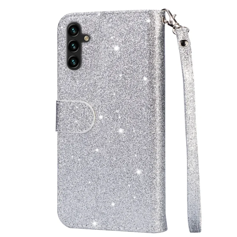 For Samsung Galaxy S24 FE Stand Case Glitter Phone Leather Cover Zipper Pocket - Silver
