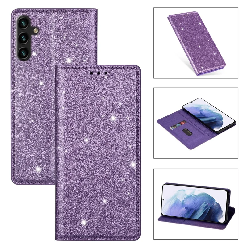 Funda para Samsung Galaxy S24 FE, de cuero PU brillante + ranura para tarjeta TPU, color morado