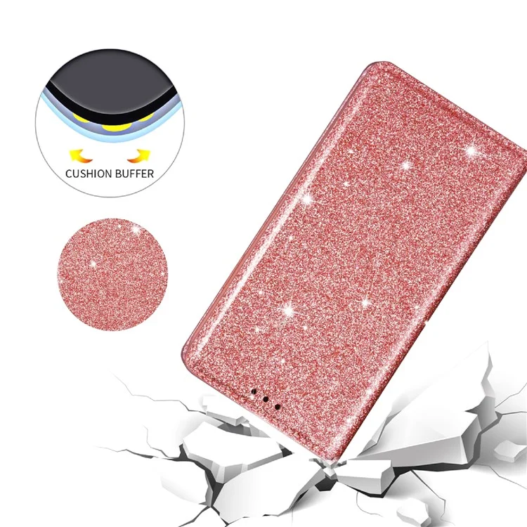 Für Samsung Galaxy A16 5G / 4G Hülle Glitzerndes PU-Leder + TPU-Kartenschlitz Handyhülle - Roségold