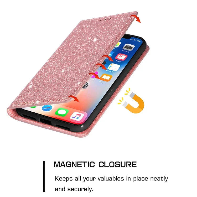 Für Samsung Galaxy A16 5G / 4G Hülle Glitzerndes PU-Leder + TPU-Kartenschlitz Handyhülle - Roségold