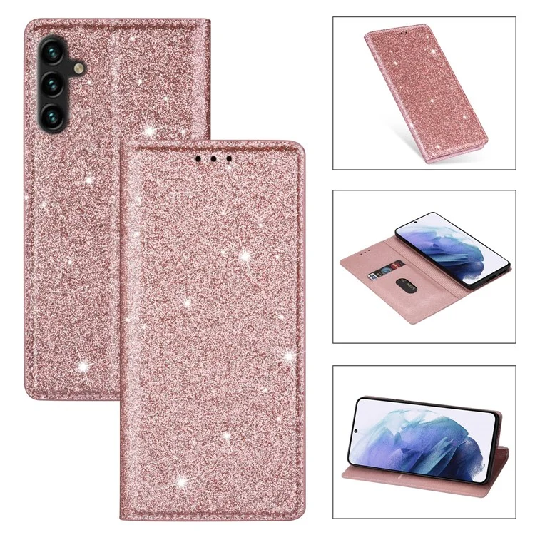 Für Samsung Galaxy A16 5G / 4G Hülle Glitzerndes PU-Leder + TPU-Kartenschlitz Handyhülle - Roségold