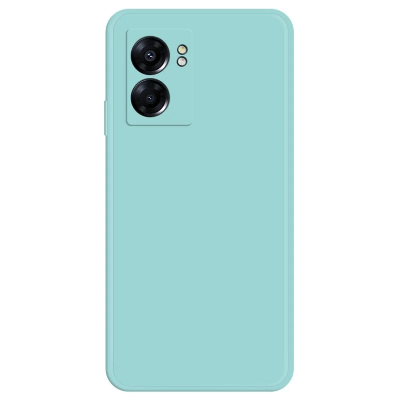 For Oppo A57 (2022) 5G / A77 5G Bump Proof Rubberized TPU Phone Case with Microfiber Lining Straight Edge Cell Phone Back Cover - Cyan