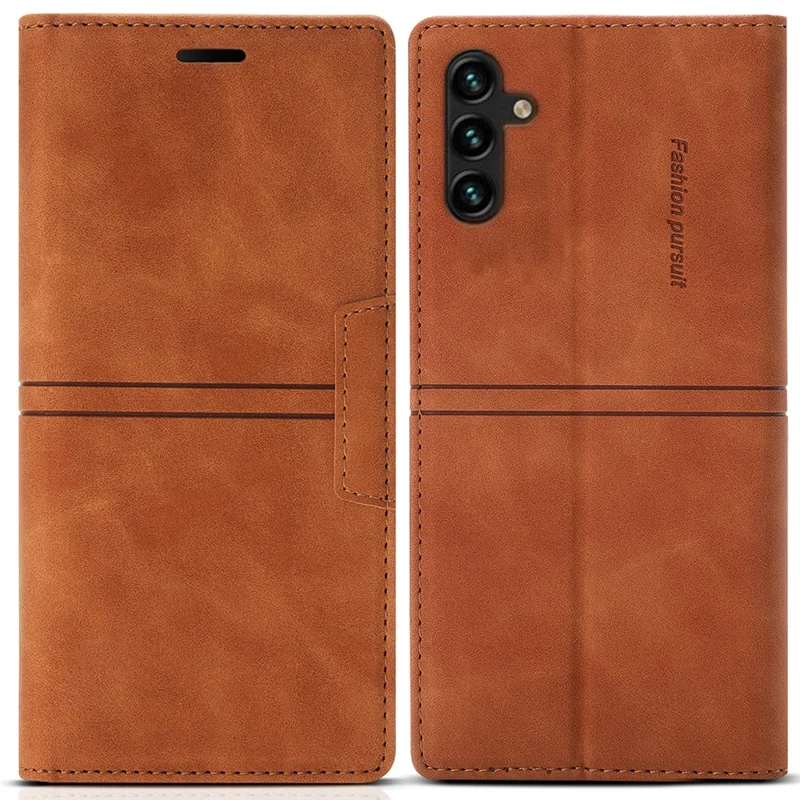 For Samsung Galaxy S25+ Wallet Case Magnetic Closing Leather Phone Cover - Brown
