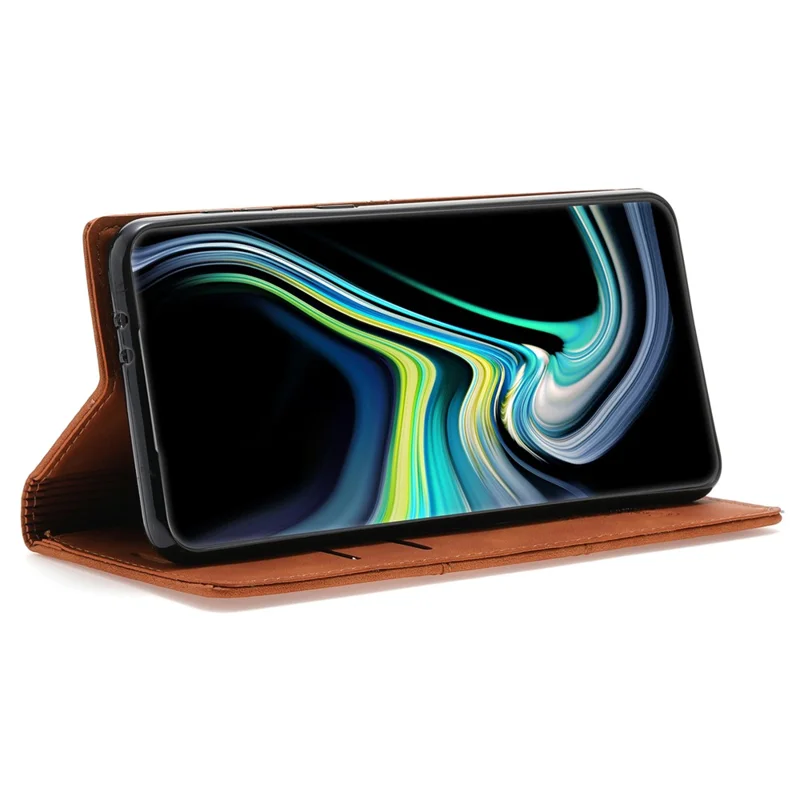 For Samsung Galaxy S25+ Wallet Case Magnetic Closing Leather Phone Cover - Brown