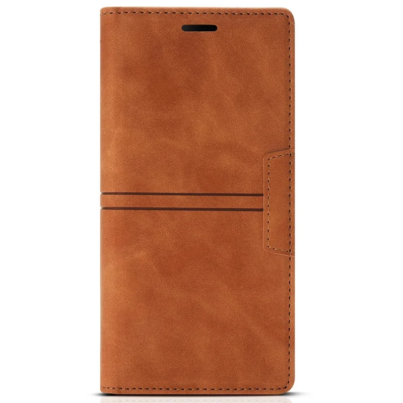For Samsung Galaxy S25+ Wallet Case Magnetic Closing Leather Phone Cover - Brown