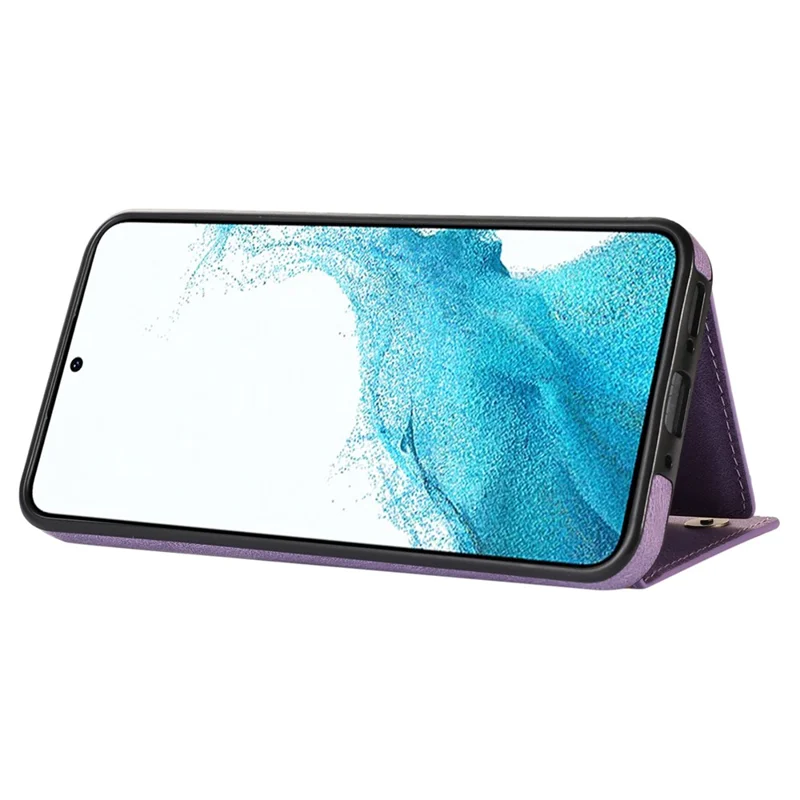 For Samsung Galaxy S24 FE Case Wallet RFID Blocking TPU Leather Phone Cover with Lanyard - Purple