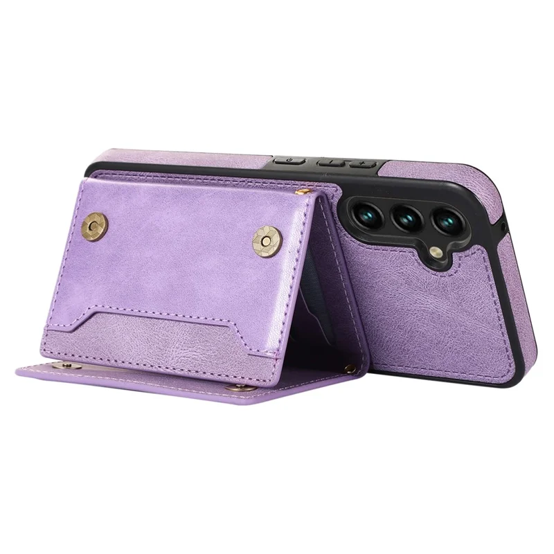 For Samsung Galaxy S24 FE Case Wallet RFID Blocking TPU Leather Phone Cover with Lanyard - Purple