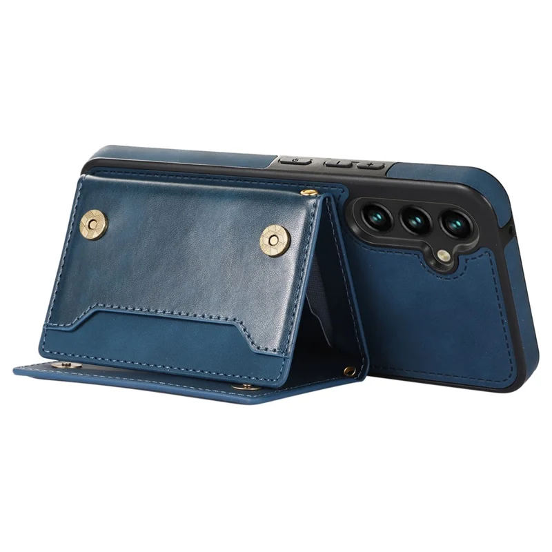 For Samsung Galaxy S24 FE Case Wallet RFID Blocking TPU Leather Phone Cover with Lanyard - Blue