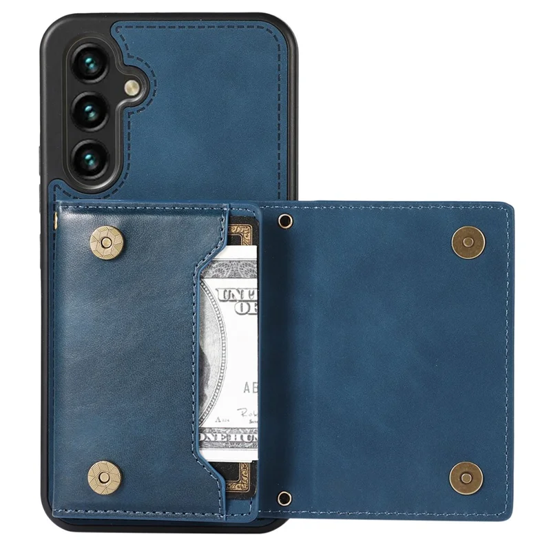 For Samsung Galaxy S24 FE Case Wallet RFID Blocking TPU Leather Phone Cover with Lanyard - Blue