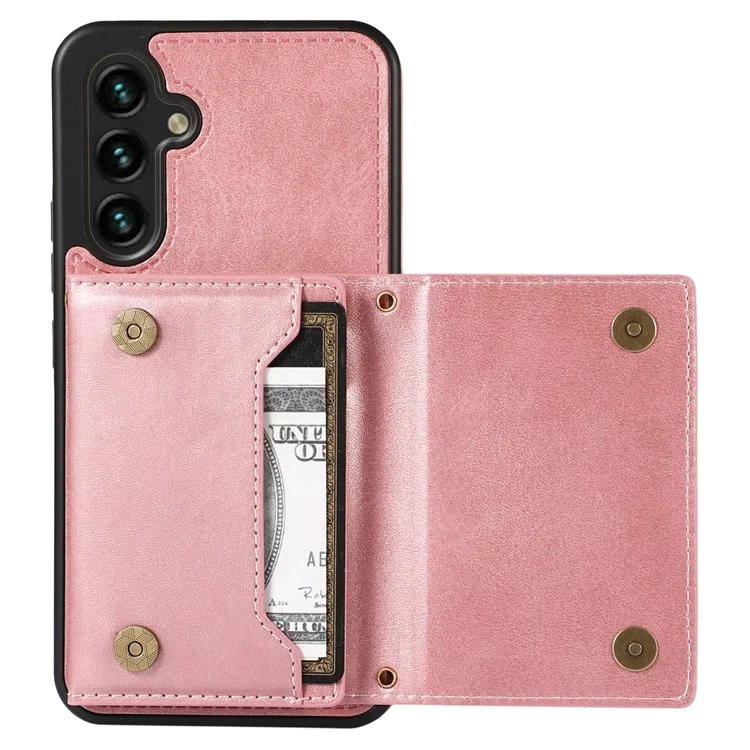 For Samsung Galaxy S25+ Case Wallet RFID Blocking TPU Leather Phone Cover with Lanyard - Rose Gold