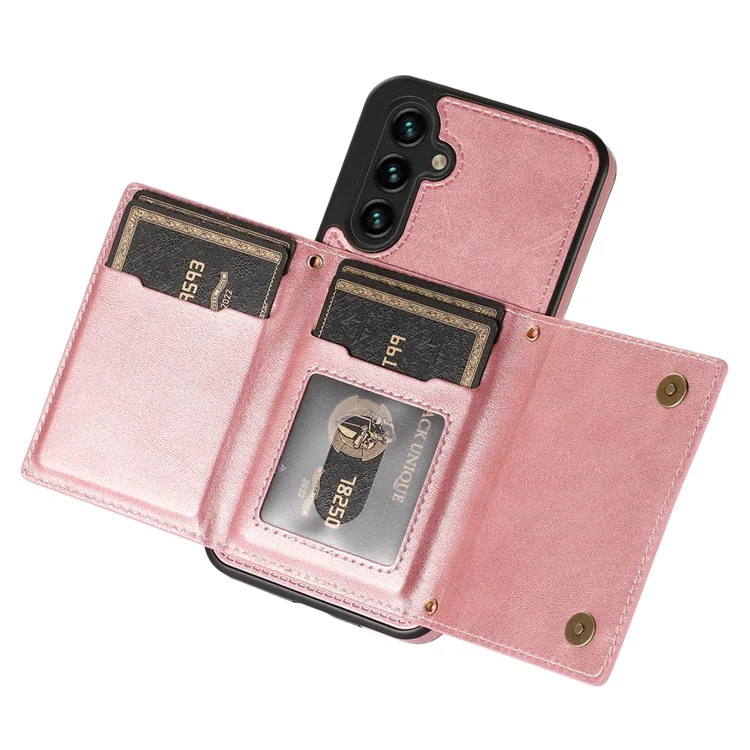 For Samsung Galaxy S25+ Case Wallet RFID Blocking TPU Leather Phone Cover with Lanyard - Rose Gold